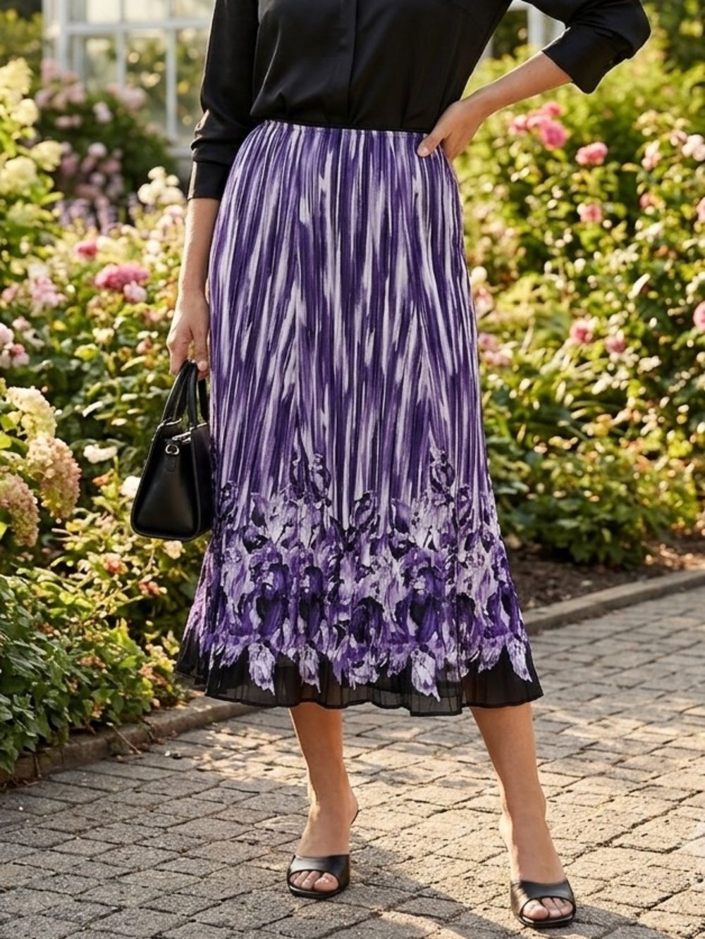 Take 50% OFF-JM Collection Women’s Purple Pleated Floral Hem Maxi Skirt, Size-16